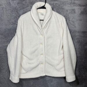 Jaclyn Intimates Women's Fleece Jacket Size M White Button Front Cozy Sherpa 100